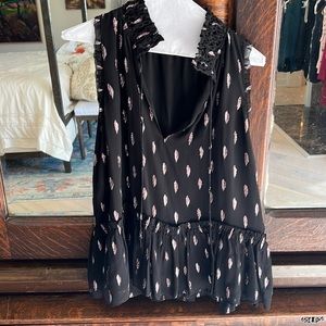 Parker sleeveless black flowers with silver and pink metallic accent